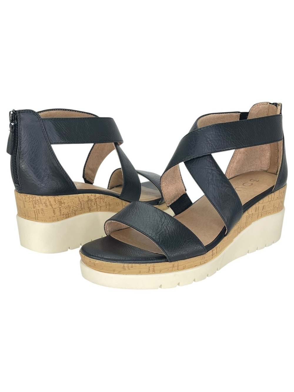 SOUL Naturalizer Goodtimes Black Faux Leather Womens Wedge Sandals Size 9W - Picture 10 of 12